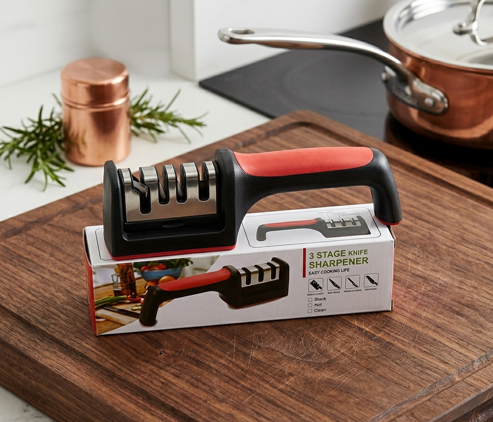 BUY 1 GET 1 FREE, 3 In 1 Peeler Knife Stainless Steel -  3-Stage Kitchen Knife Sharpener