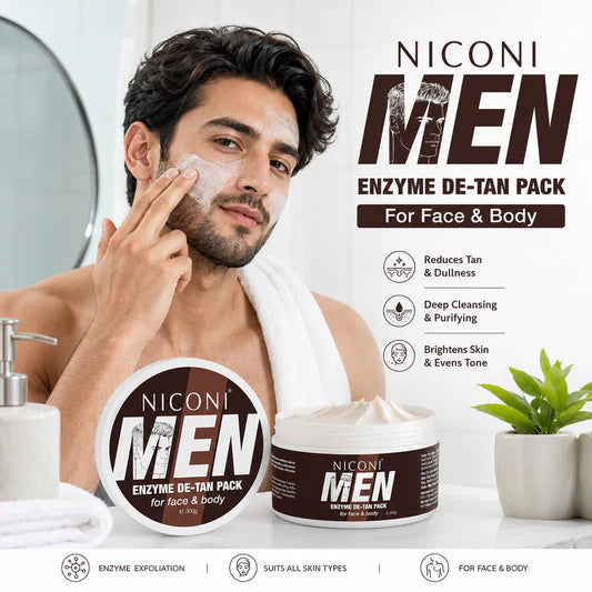 NICONI MEN Enzyme De-Tan Pack for Face & Body – Deep Cleansing & Skin Brightening Tan Removal Cream -