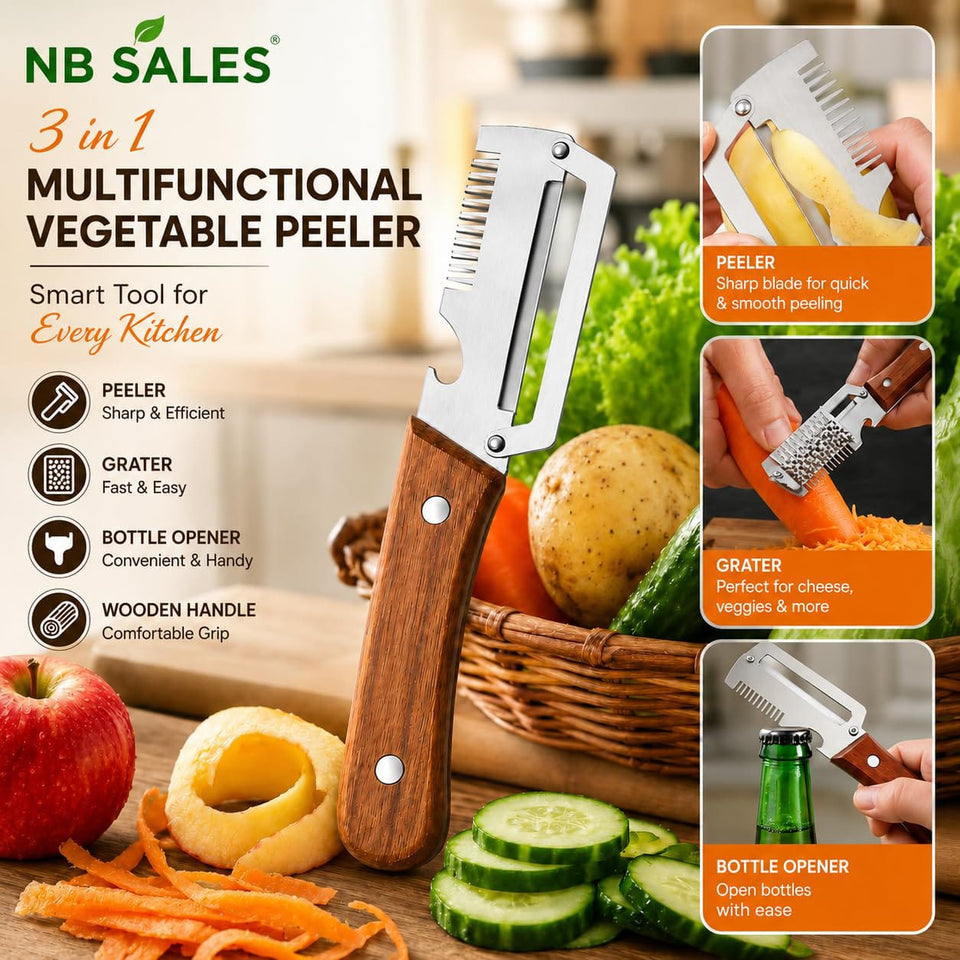BUY 1 GET 1 FREE, 3 In 1 Peeler Knife Stainless Steel -  3-Stage Kitchen Knife Sharpener